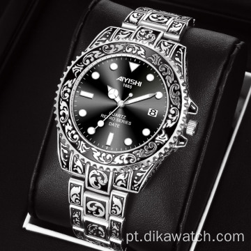 Relógios de luxo retrô de quartzo dourado AIYISHI de primeira marca em aço inoxidável Calendário de luxo à prova d&#39;água Relógios de pulso luminosos para homem